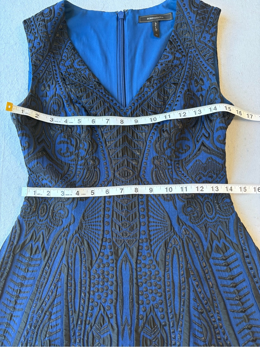 BCBG MaxAzria Black & Blue Hannelli Fit And Flare Sleeveless Dress Sz 4 - Picture 7 of 10